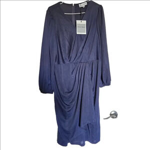 Overlay Decorated 3/4 Sleeve V-Neck Dress Sz 18W